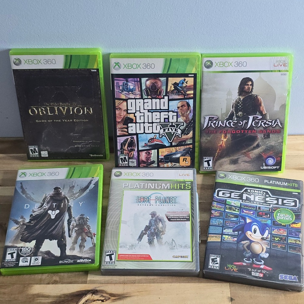 Microsoft Xbox 360 Game Lot 6 Games GTA V Oblivion Destiny Sonic Genesis Bundle